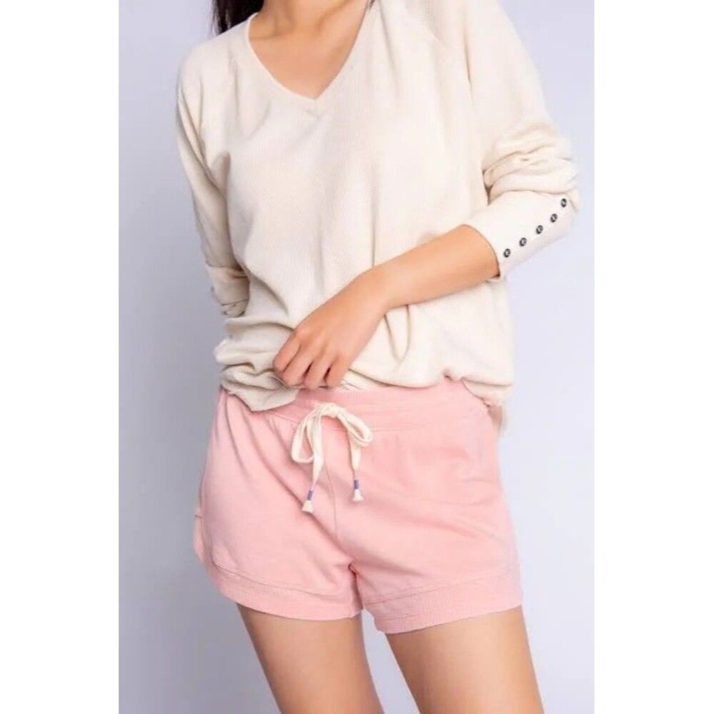 PJ Salvage Womens S “Fade Away” Curved Hemline Pajama/ Lounge Shorts, Dusty Rose